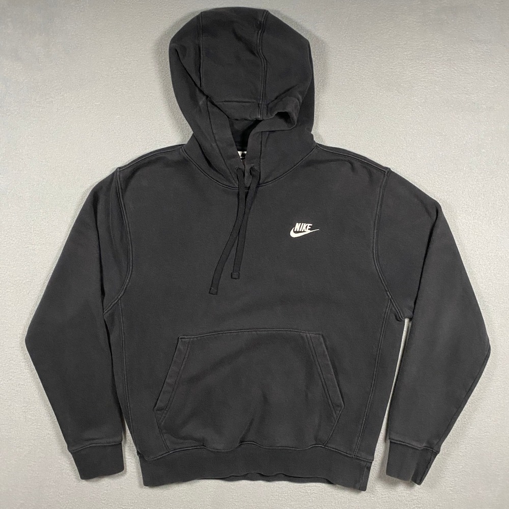 Nike Club Fleece Hoodie Mens Small Black Pullover Logo BV2654-010